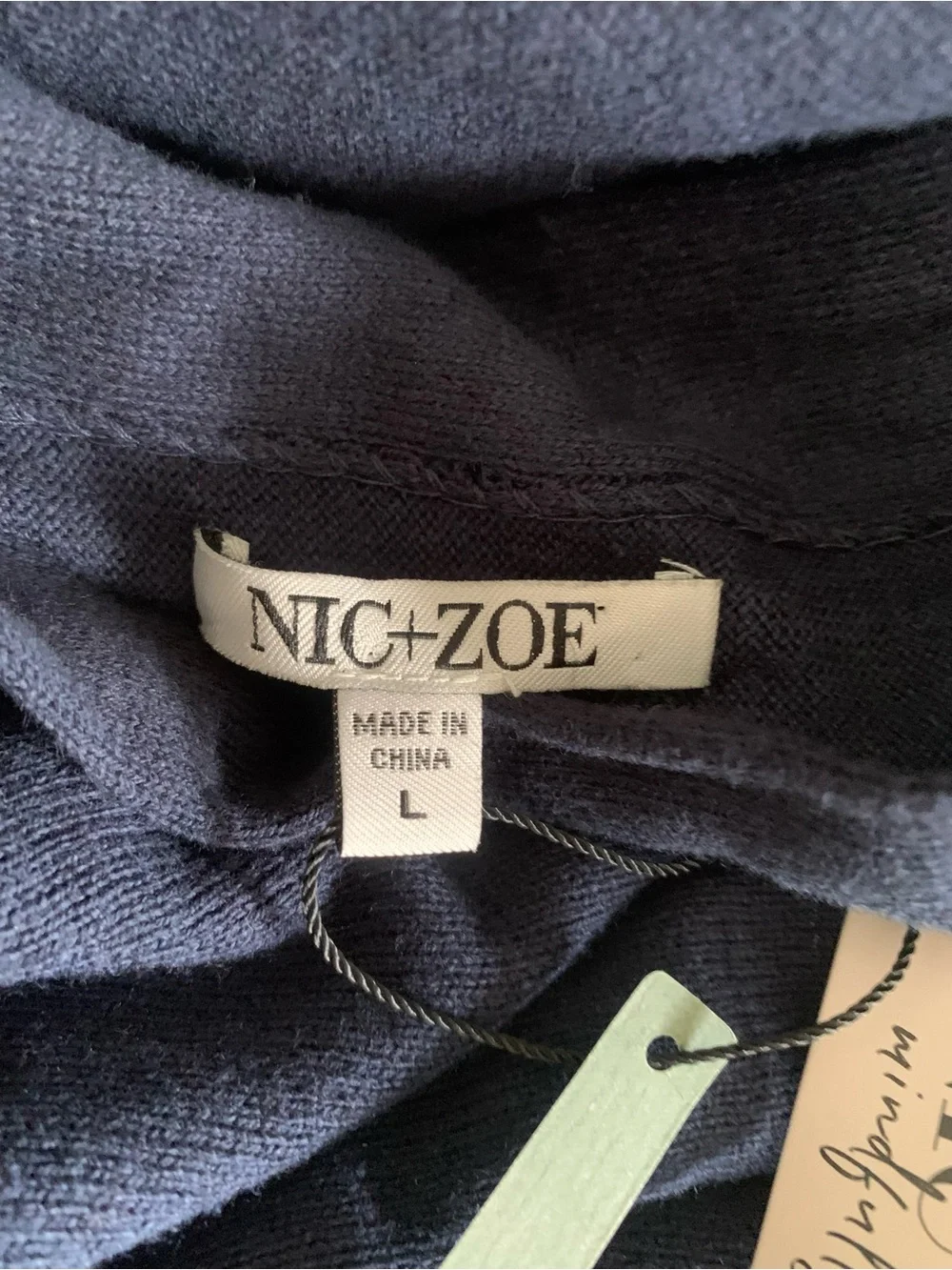 NWT NIC+ZOE Large Navy Blue Long Sleeve Fringe-Cuff Knit Dress Classic Casual